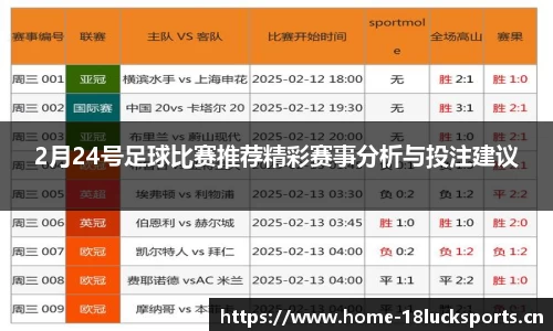 2月24号足球比赛推荐精彩赛事分析与投注建议